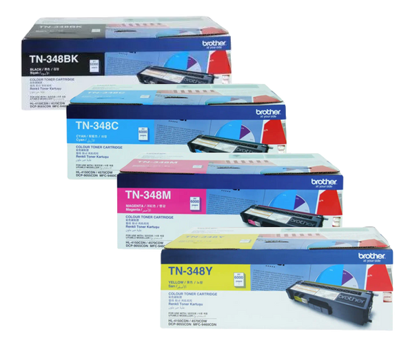 Brother Genuine TN-348 High Yield Toner Set (Includes Black + Cyan + Magenta + Yellow)
