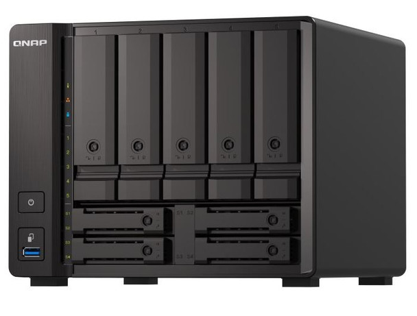 QNAP TS-h973AX-32G,9-bay NAS, AMD Ryzen V1500B 4C 8T 2.2GHz, 32GB DDR4 SODIMM, 5 x 2.5"/3.5" SATA 6Gbps + 2 x 2.5" U.2 NVMe PCIe Gen3 x4 / 2.5" SATA, 3 Yrs WTY