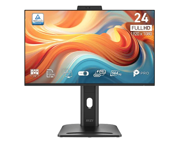 MSI PRO 24" 144Hz FHD IPS Ergonomic Video Conferencing Business Monitor (98W USB-C PD + Hub + Webcam)