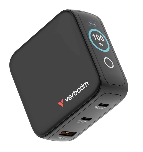 Verbatim 100W 3-Port Mini GaN USB-C/A Smart Display Charger