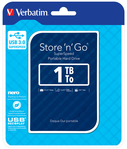 Verbatim Store 'n' Go USB 3.0 Hard Drive 1TB (Blue)