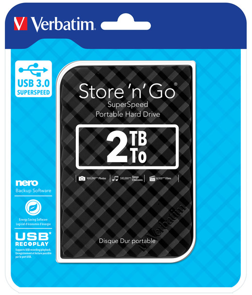 Verbatim 53195 2TB Portable USB 3.0 HDD 2yr Wty