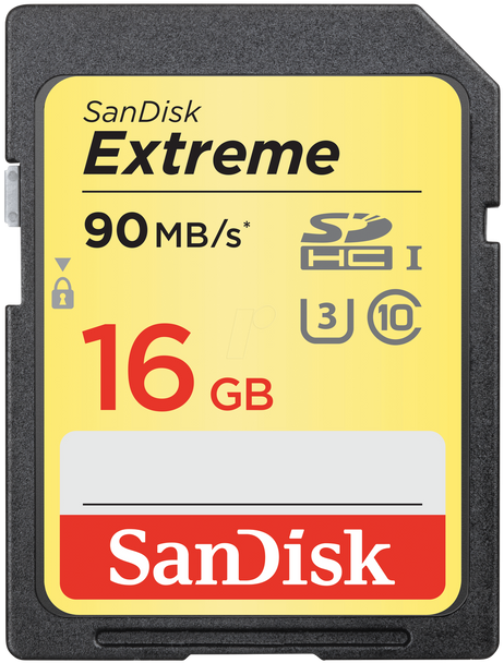 SanDisk Extreme SDHC, SDXNE 16GB, U3, C10, UHS-I, 90MB/s R, 40MB/s W, 4x6, Lifetime Limited