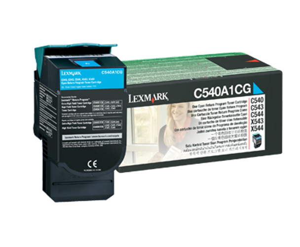 Lexmark C540A1CG Cyan Return Program Toner Cartridge 1K Pages for C540, C543, C544, X543, X544