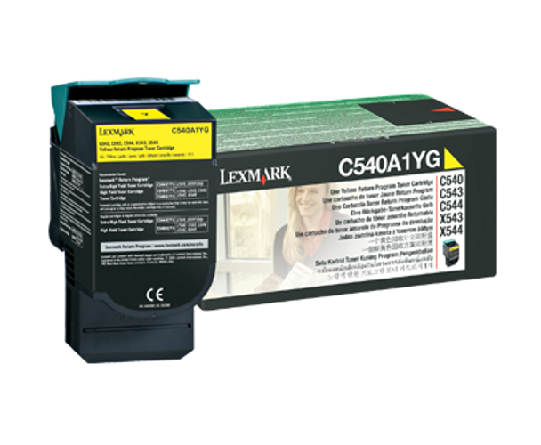 Lexmark C540A1YG Yellow Return Program Toner Cartridge 1K Pages for C540, C543, C544, X543, X544