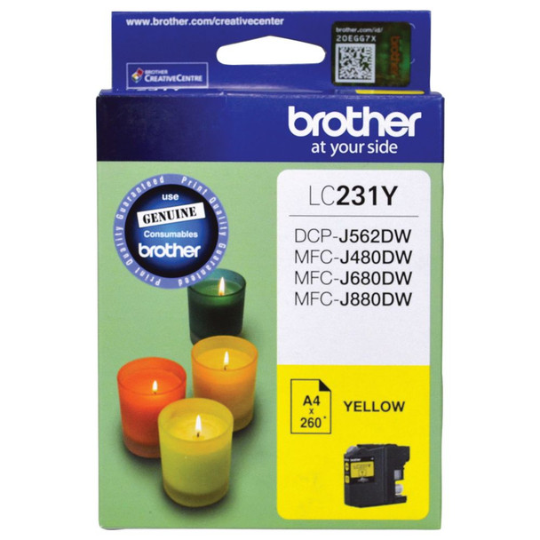 BROTHER LC231 YELLOW INK CARTRIDGE TO SUIT DCPJ562DW/MFCJ480DW/MFCJ710 DW/MFCJ880DW -UP TO 260 PAGES