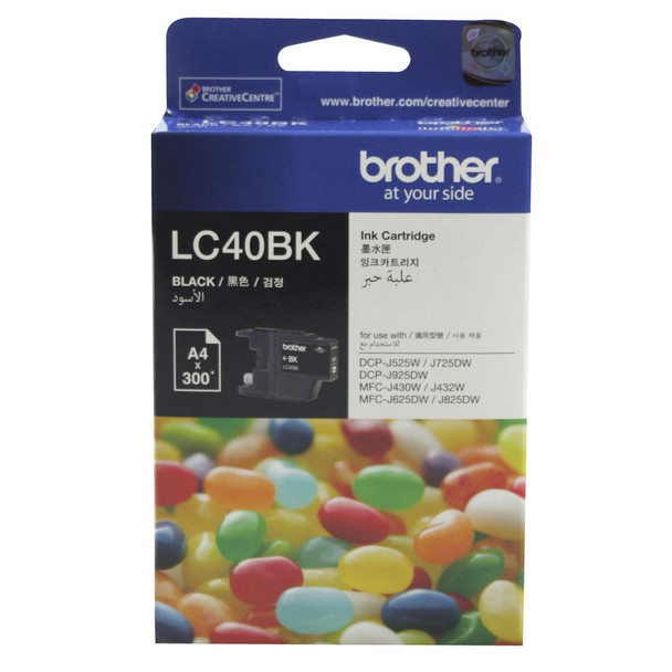 BROTHER LC40 BLACK INK 300 PAGE YIELD FOR J525, J925, J625, J825