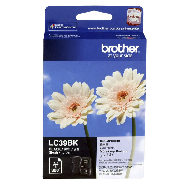 BROTHER LC39 BLACK INK 300 PAGE YIELD FOR 315, 515, 265, 410 & 415