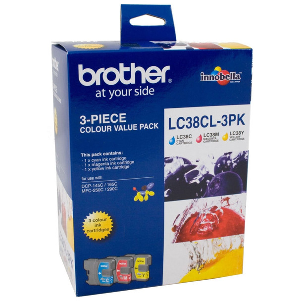 BROTHER LC38 CYM TRIPLE INK 3X 260 PAGE YIELD FOR 165, 195, 375, 295 & 260