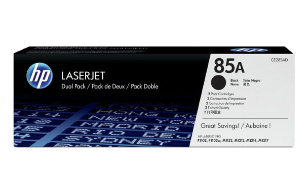 HP 85A 2-Pack Black LaserJet Toner Cartridges (CE285AD)