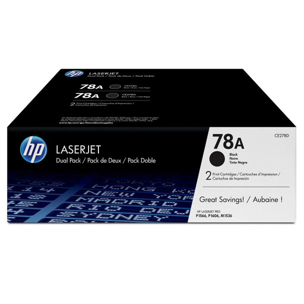 HP 78A (CE278AD) 2-Pack Standard Yield Black Toner Cartridge for LaserJet P1566/P1606/M1536