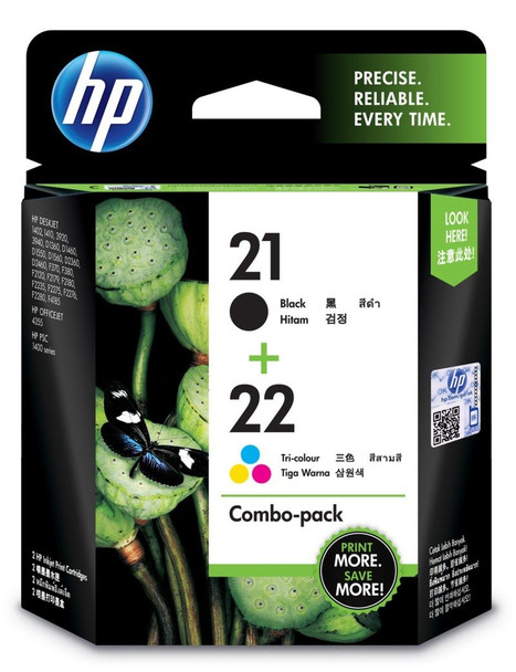 HP 21 & HP 22 COMBO INK PACK 355 (190 + 165) PAGE YIELD FOR DJ 3940, 3920 & PSC 1400