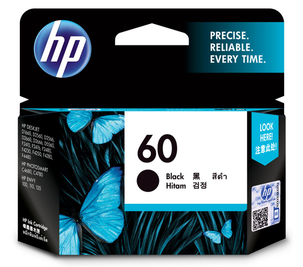 HP 60 Black Ink Cartridge, 200 Page Yield for DJ D2500, D2530 & F4200