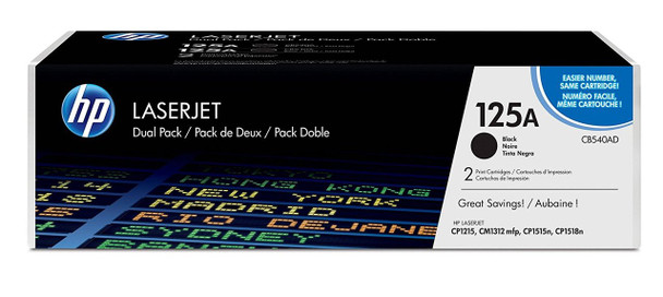 HP 125A Black LaserJet Toner Cartridges 2-Pack (CB540AD)
