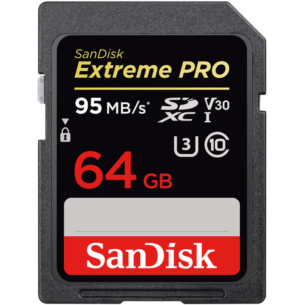 SanDisk Extreme Pro SDXC, SDXXG 64GB, U3, C10, V30, UHS-I, 95MB/s R, 90MB/s W, 4x6, Lifetime Limited