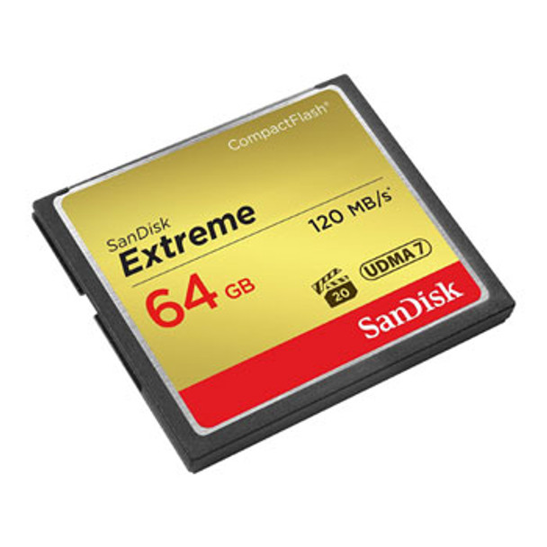 SanDisk Extreme CF, CFXSB 64GB, VPG20, UDMA 7, 120MB/s R, 85MB/s W, 4x6, Lifetime Limited
