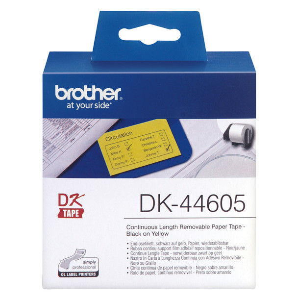 Brother DK-44605 Yellow Removable Continuous Paper Roll - 62mm x 30.48M