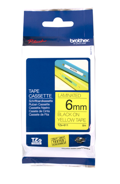 Brother TZe611 Black on Yellow Laminated Labelling Tape