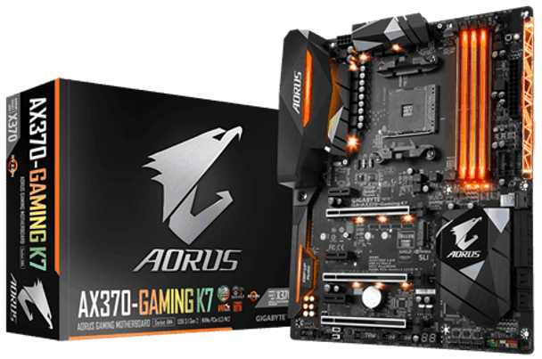 Gigabyte AX370 Gaming K7 Motherboard, 4 x DDR4 DIMM, 1 x HDMI, 10 x USB 3.1, 2 x RJ-45, 5 x Audio Jacks, ATX