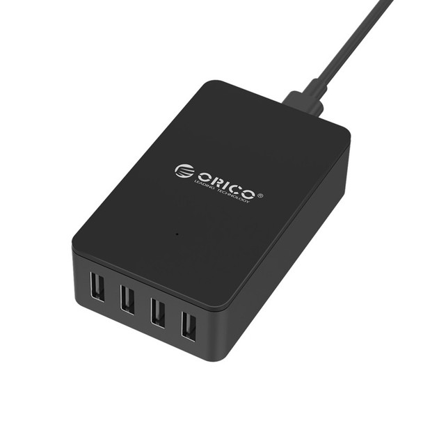 ORICO 34W 4 Port Smart Desktop Charger (DHE-4U)-Black; 4 USB Charging Ports; 34W; 5V2.4A; AC 100-240V; Intelligent Detective IC