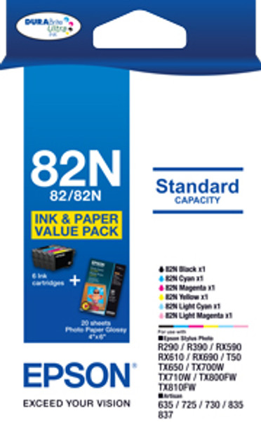 82N Pack 6x 82N inks + 20 Pk Photo Paper