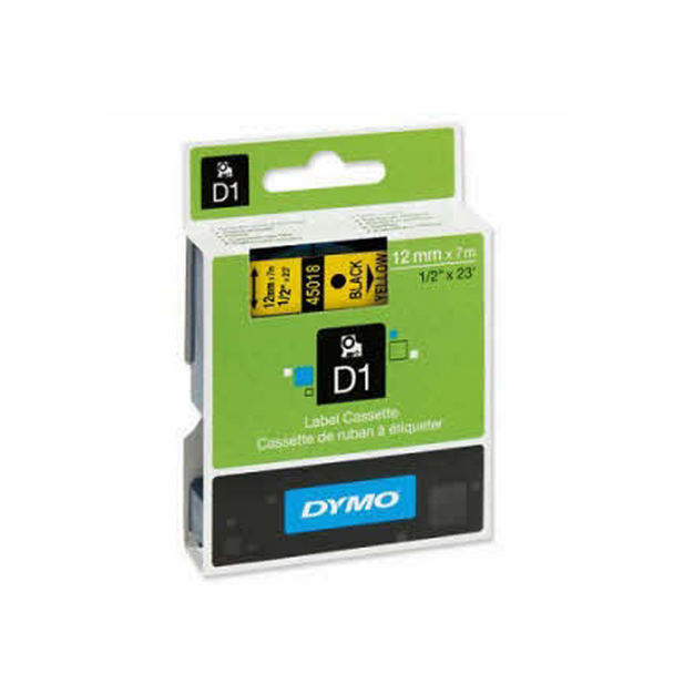 DYMO TAPE D1 12MM X 7M BLACK ON YELLOW