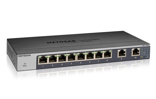 NETGEAR 8-Port Gigabit Ethernet Unmanaged Switch with 2-Port 10G/Multi-Gig Uplinks (GS110MX)