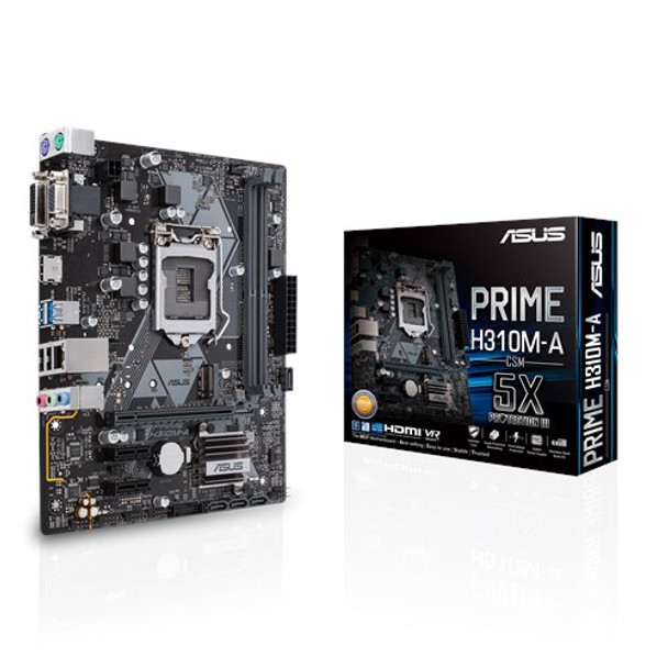 ASUS PRIME-H310M-A-CSM mATX motherboard with LED lighting, DDR4 2666MHz, M.2 support, HDMI, SATA 6Gbps and USB 3.1 Gen1