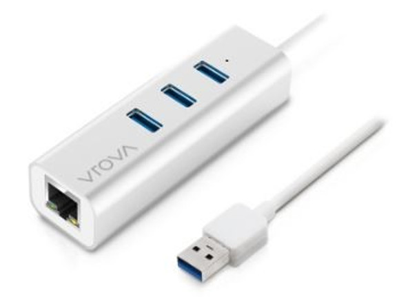 VROVA PLUS USB 3.0 to Gigabit Ethernet & 3 Port USB Hub - Aluminium