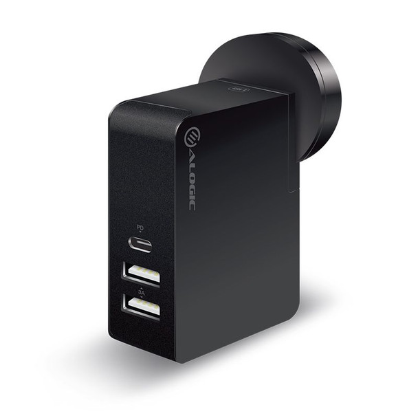 ALOGIC 3 Port USB-C & USB-A 45W Travel Charger with Multi Country Plugs and Power Delivery - Black