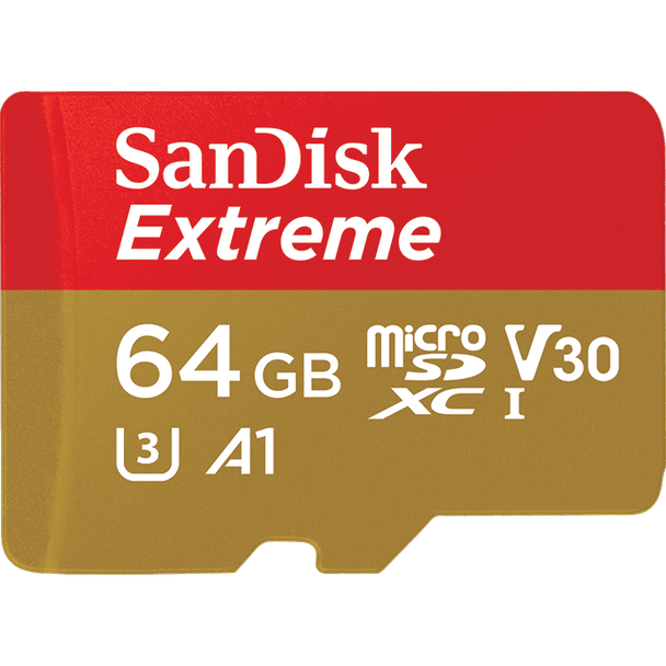 SanDisk Extreme microSDXC,V30, 3,C10, A2,UHS-I,160MB/s R, 60MB/s W, 4x6, SD adaptor, Lifetime Limited