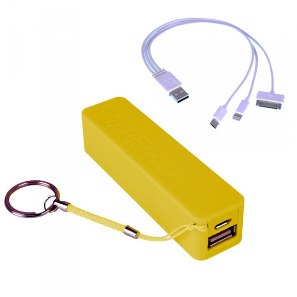 2200mah Emergency Power Bank with 3 in 1 Charging Cable YELLOW