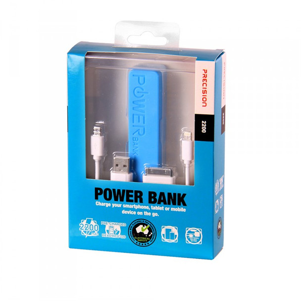 2200mah Emergency Power Bank with 3 in 1 Charging Cable Precision BLUE