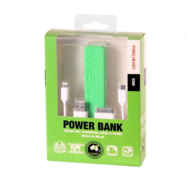 2200mah Emergency Power Bank with 3 in 1 Charging Cable Precision GREEN