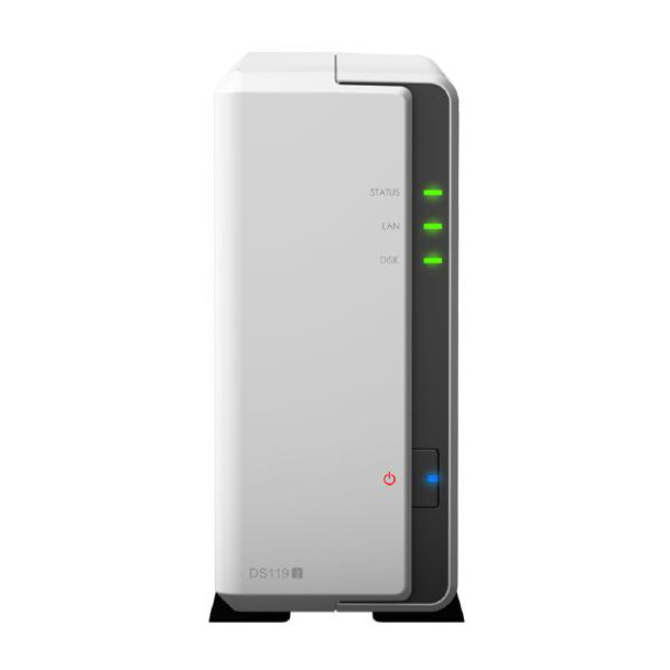 Synology DiskStation DS119j 1-Bay 3.5" Diskless 1xGbE NAS (Tower) (SOHO), Marvell 800MHz, 2xUSB2 - 2 Years Warranty - Comes with 2 Camera Licenses.