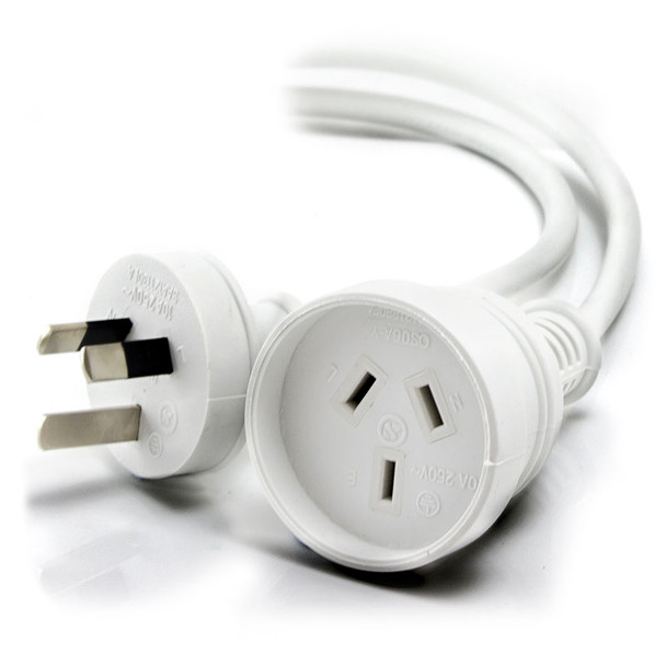 ALOGIC 5m Aus 3 Pin Mains Power Extension Cable WHITE   Male to Female