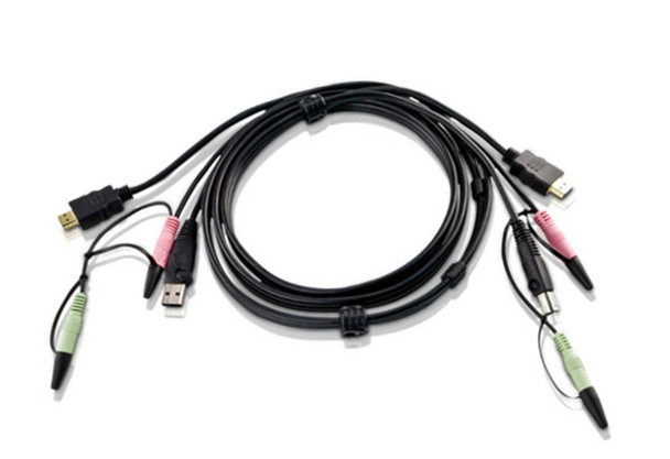 HDMI KVM Cable - 1.8M Male to Male with USB Type A Male to Type B Female, 3.5mm Stereo Audio & Mic Cable End to End