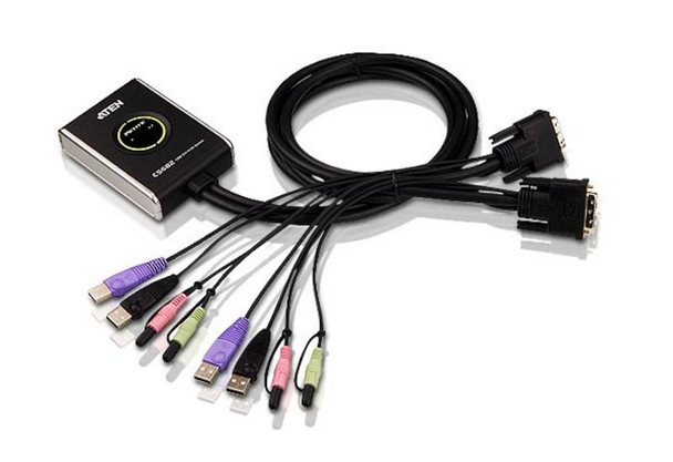 2 Port USB 2.0 DVI / Audio Cable KVM Switch Support HDCP, Video DynaSync, Single Link, Audio, Mouse/Keyboard emulation - [ OLD SKU: CS-682 ]
