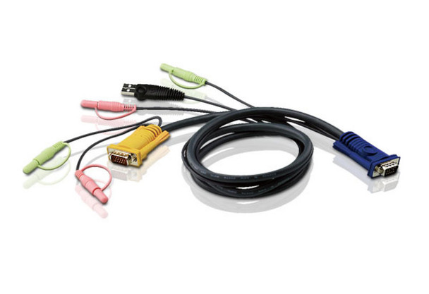 ATEN 1.8m 3in1 VGA + 3.5mm Stereo Audio + Mic, USB KVM Cable HDB-15M to SPHD-15M & Audio Plugs