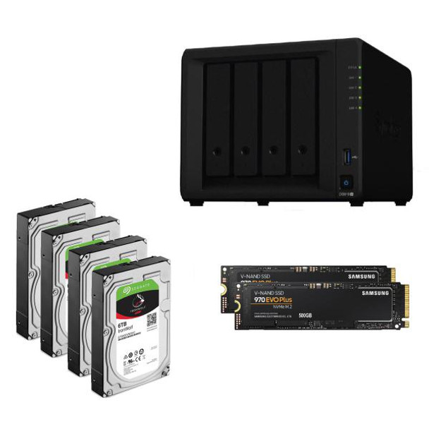 Synology Ultima Bundle - DS918+ x 1 NAS +  Ironwolf 6TB HDDs x 4 + Samsung M.2 NVMe 500GB x 2