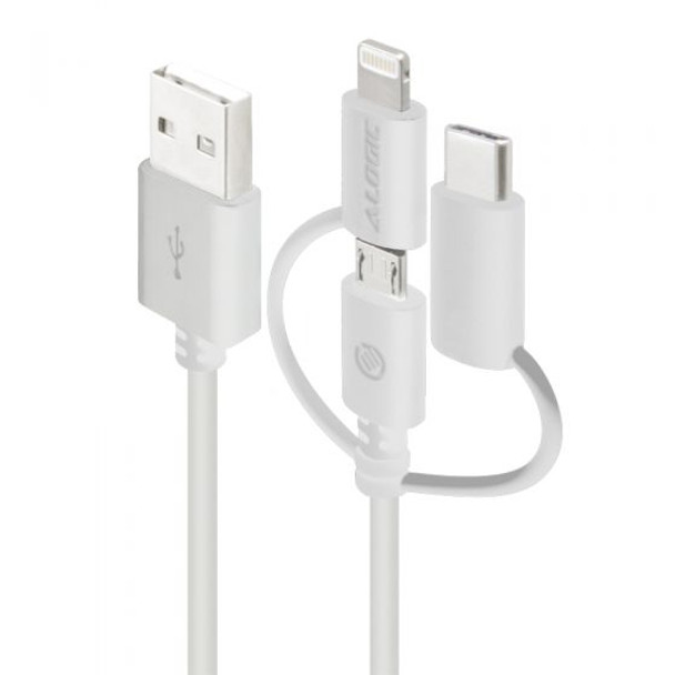 ALOGIC 1m 3-in-1 Charge & Sync Cable - Micro USB Lightning & USB-C - WHITE (Apple Certified under MFi)