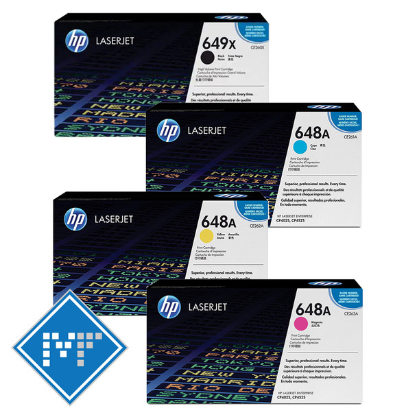 HP 649X/648A High Yield Black & Standard Yield Cyan/Magenta/Yellow Toner Bundle for LaserJet CP4525 (includes CE260X + CE261A + CE262A + CE263A) Genuine (649X648ABUN)