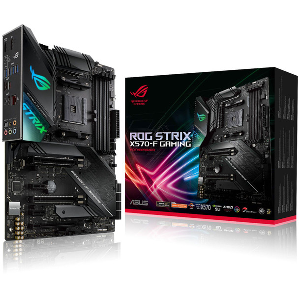 AMD X570 ATX gaming motherboard with PCIe 4.0, Aura Sync RGB lighting, Intel Gigabit Ethernet, dual M.2 with heatsinks, SATA 6Gb/s