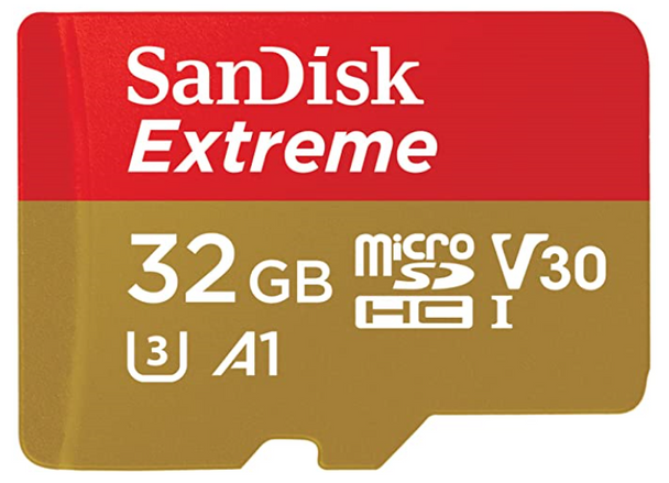 SanDisk Extreme microSDHC, SQXAF 32GB, V30, U3, C10, A1, UHS-1, 100MB/s R, 60MB/s W, 4x6, SD adaptor, Lifetime Limited, Action Cam/Drone SKU