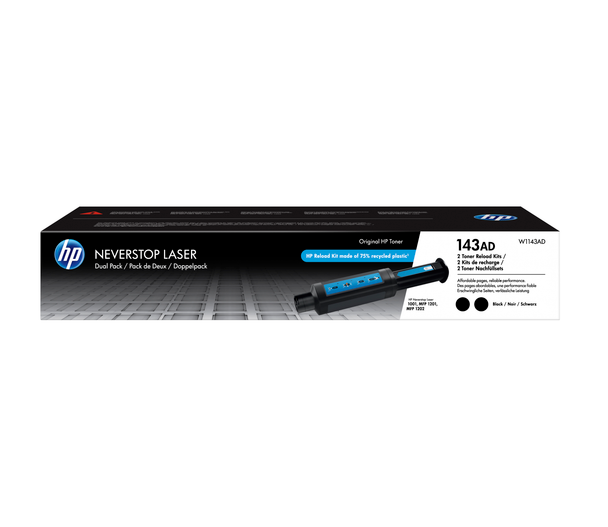 HP 143AD (W1143AD) Dual Pack Black Original Neverstop Toner Reload Kit