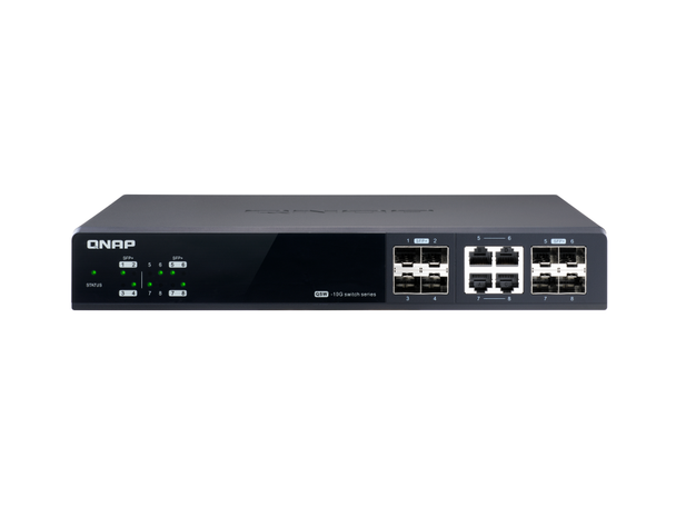 Qnap 8 Port Web Managed Switch, 10gbe Sfp+(4), Shared 10gbe Sfp+/10gbase-t(4), 2yr