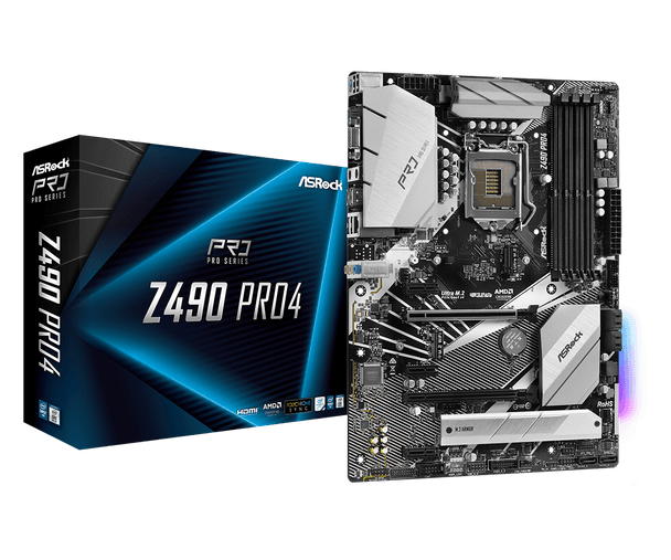 Intel Z490; ATX; 4 DIMM; PCIe x16: 2(x16, x4), PCIe x1: 3, 1 WiFi Key E, HDMI, D-Sub, 2x Rear USB 3.2 Gen2, USB 3.2 Gen1 (4 Front, 4 Rear)