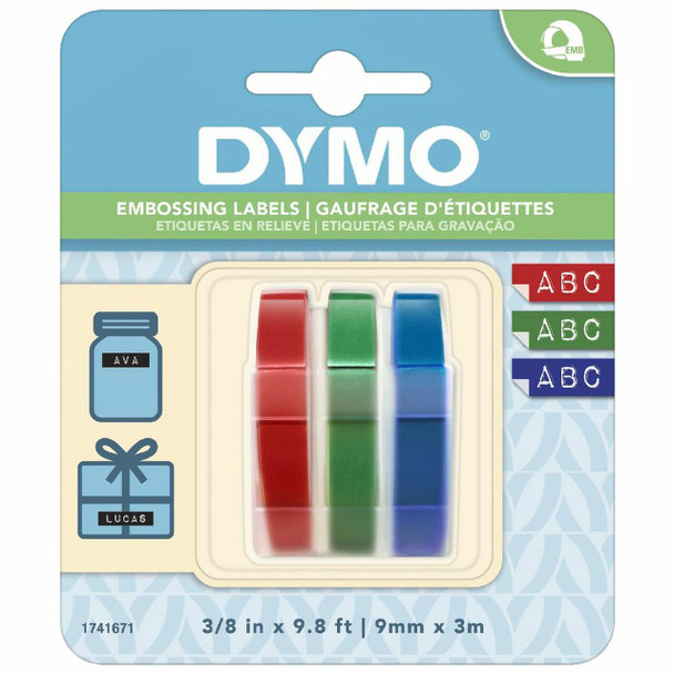 Dymo Embossing Tape 9mm x 3m Assorted 3 Pack