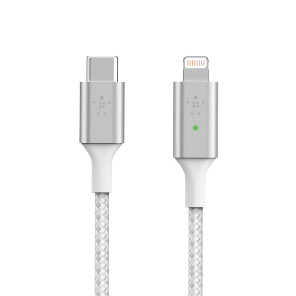 Belkin 1m Smart LED USB-C to Lightning Cable, Mfi, White