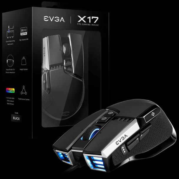 EVGA X17 Gaming Mouse, Wired, Black, Customizable, 16,000 DPI, 5 Profiles, 10 Buttons, Ergonomic 903-W1-17BK-K3